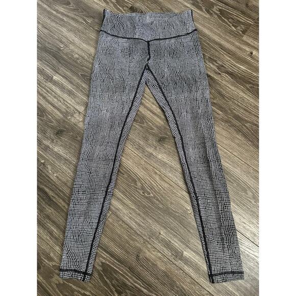 Lululemon Wunder Under Leggings Womens 8 White Black Fall Net Static Activewear - Picture 1 of 7